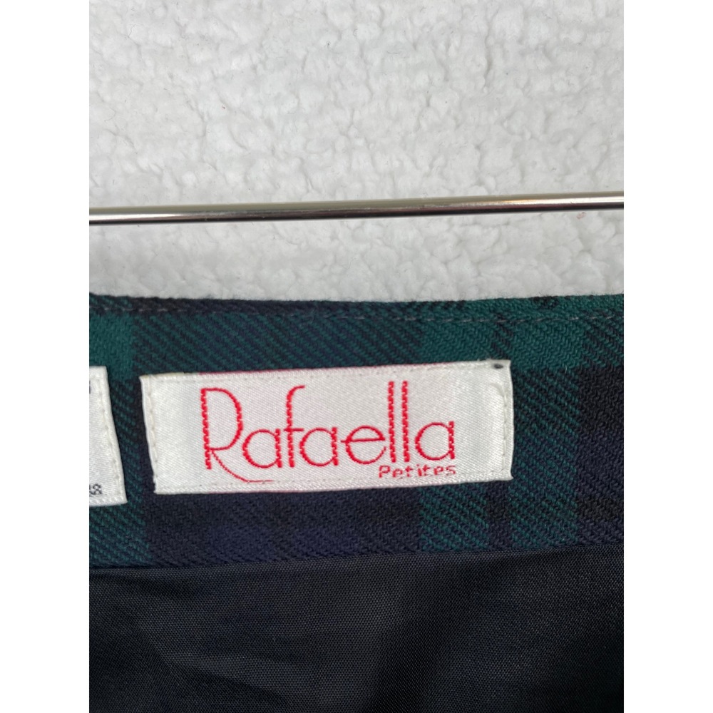 Rafaella Petites Wool Wrap Skirt Black Watch Plaid Fringed Midi Green Navy 12P - Picture 9 of 10